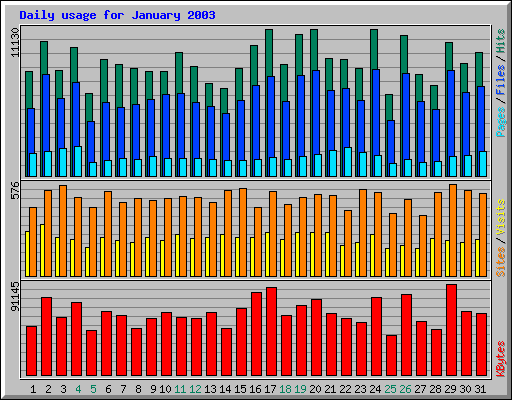 Daily usage for January 2003