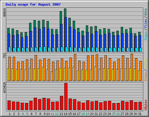 Daily usage for August 2007