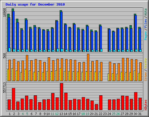 Daily usage for December 2010