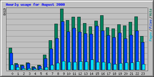 Hourly usage for August 2000